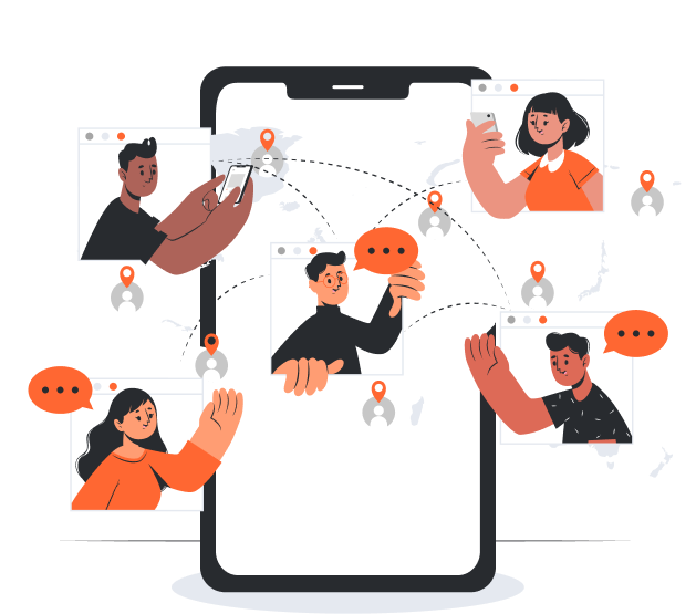 Екипът на Flatimo, представен дигитализирано в интеракции с клиенти